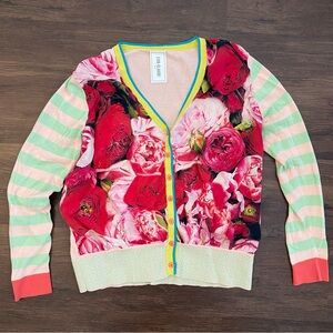 Eva & Claudi Danish Design Silk Cotton Floral Cardigan Sweater M
